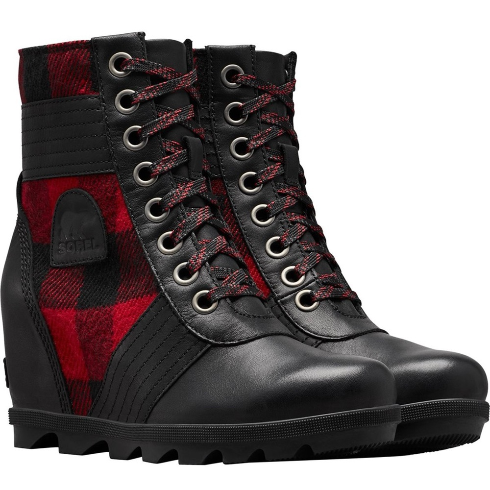 Sorel Lexie womens Wedge ankle red black buffalo plaid leather boots size 6